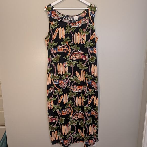 Disney Mickey Mouse Tropical Sundress Maxi Resort Cruise Beach Pool - Size L - Picture 1 of 4